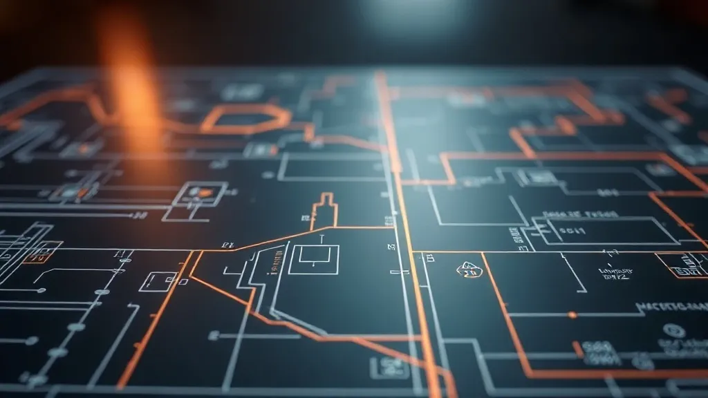 Close up of a high-tech blueprint being generated by light r