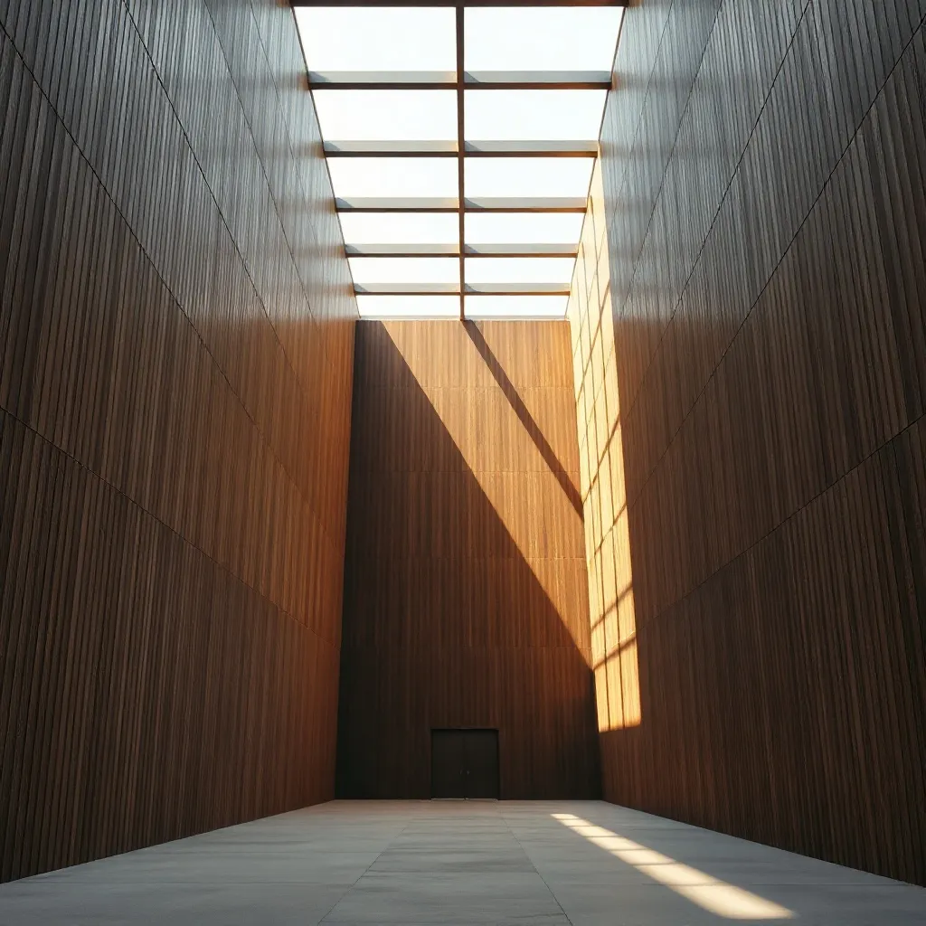 Minimalist architectural structure with clean lines, dark br